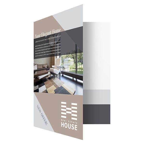 Elegant Home Real Estate Pocket Folder & Flyer Template (Front Open View)